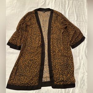 Ann Taylor Womens Kimono Robe Sz L Black Leopard Print NWOT
